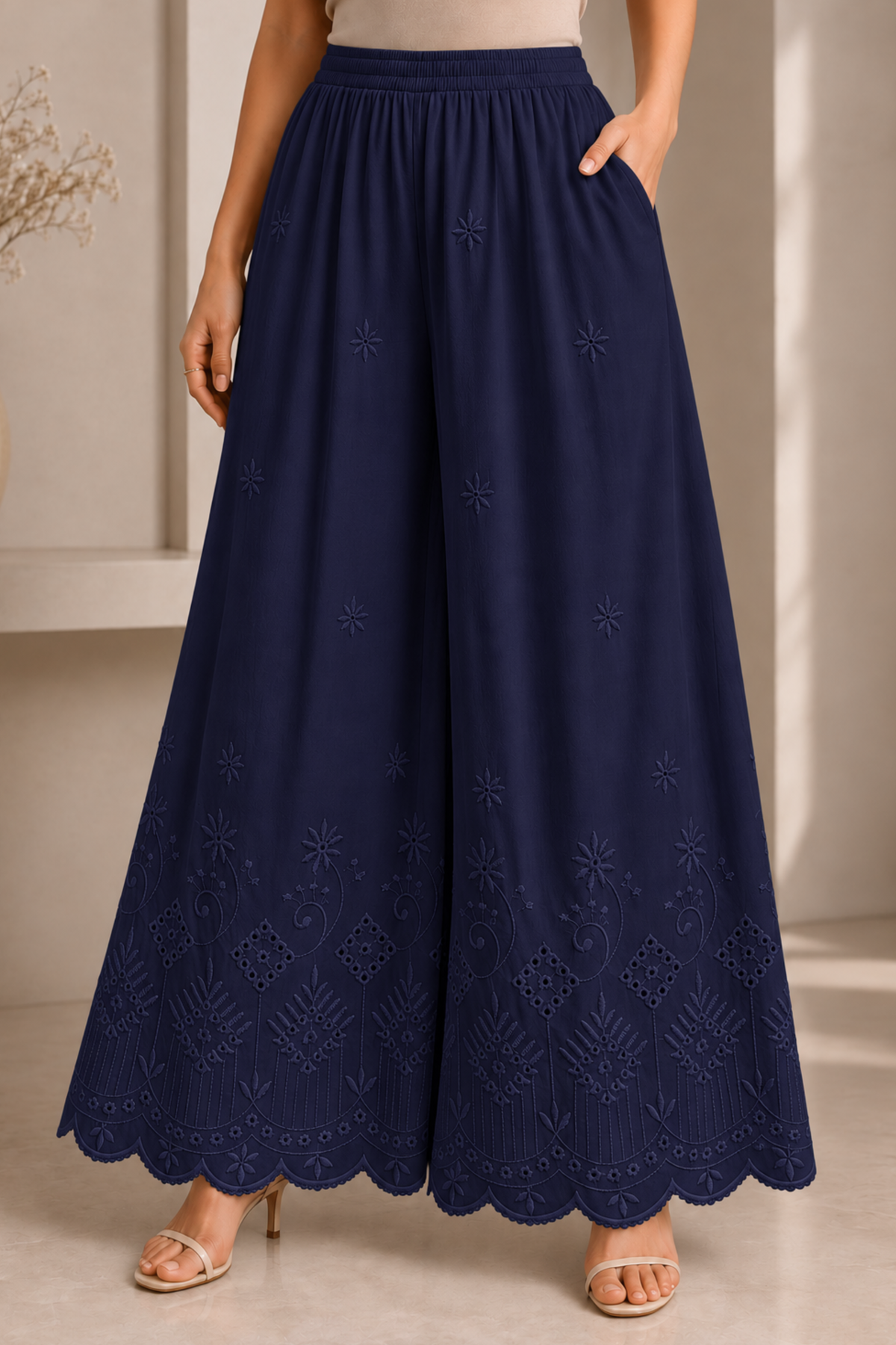 Navy Blue Chikankari Skirt Palazzo