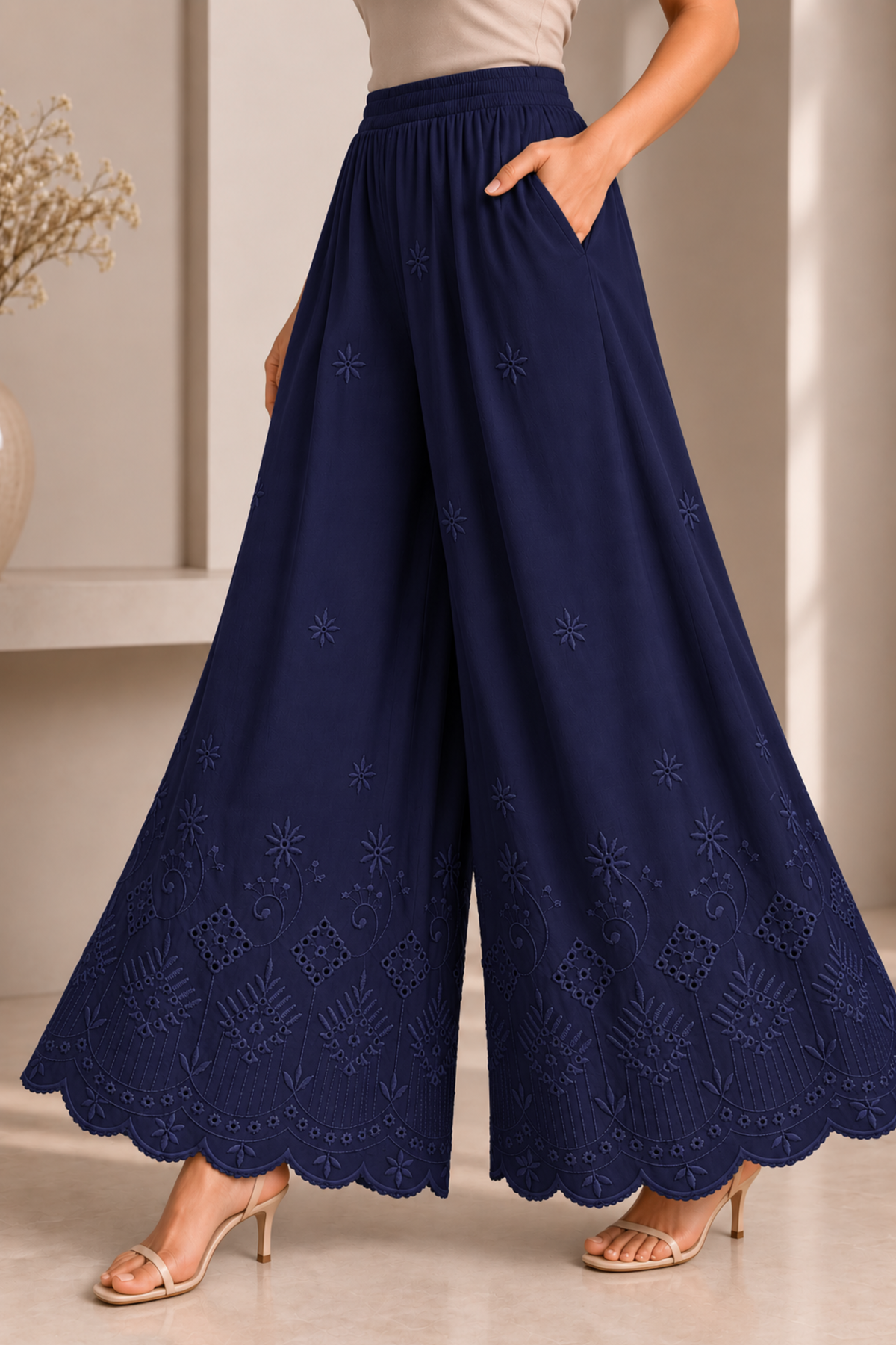 Navy Blue Chikankari Skirt Palazzo