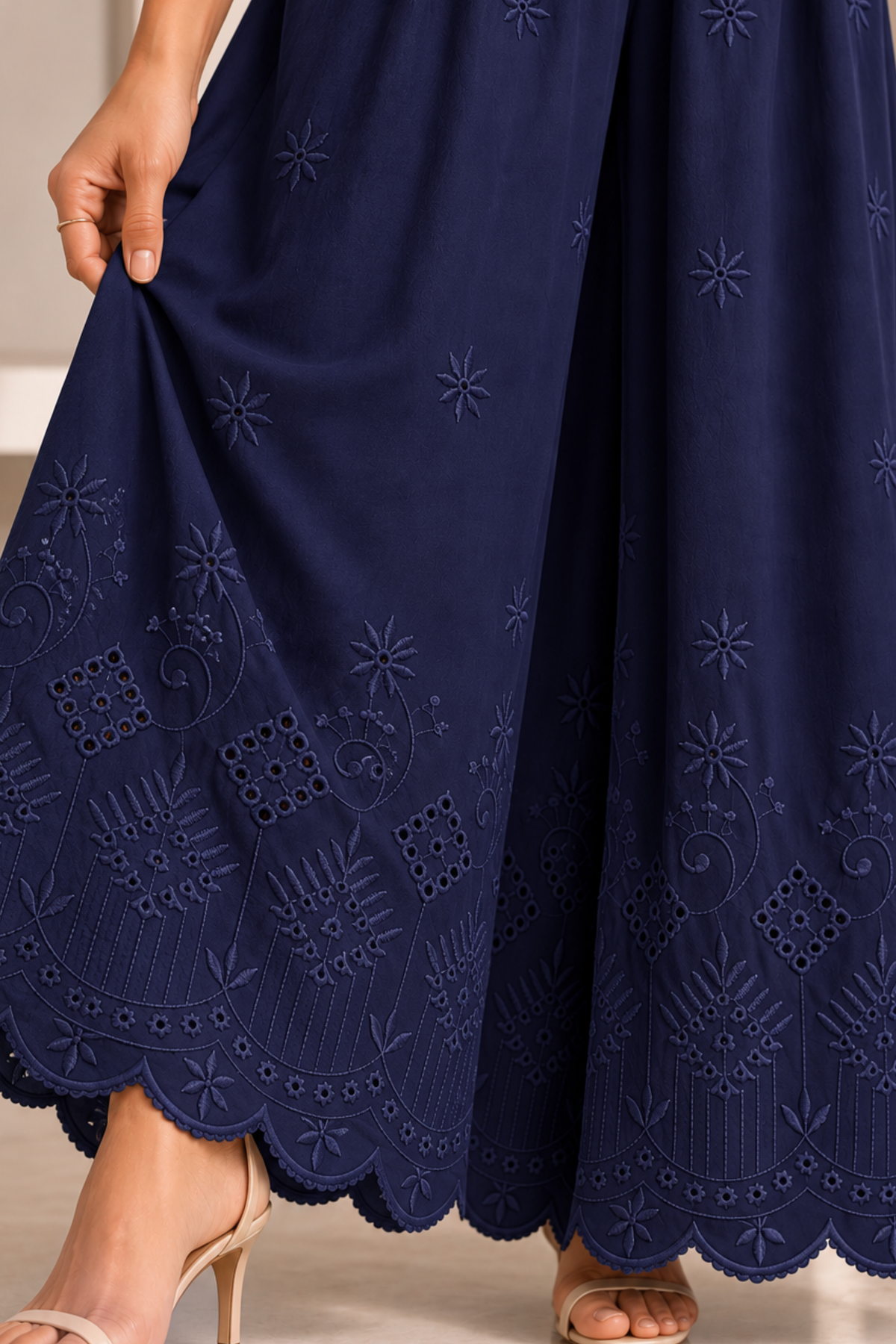 Navy Blue Chikankari Skirt Palazzo