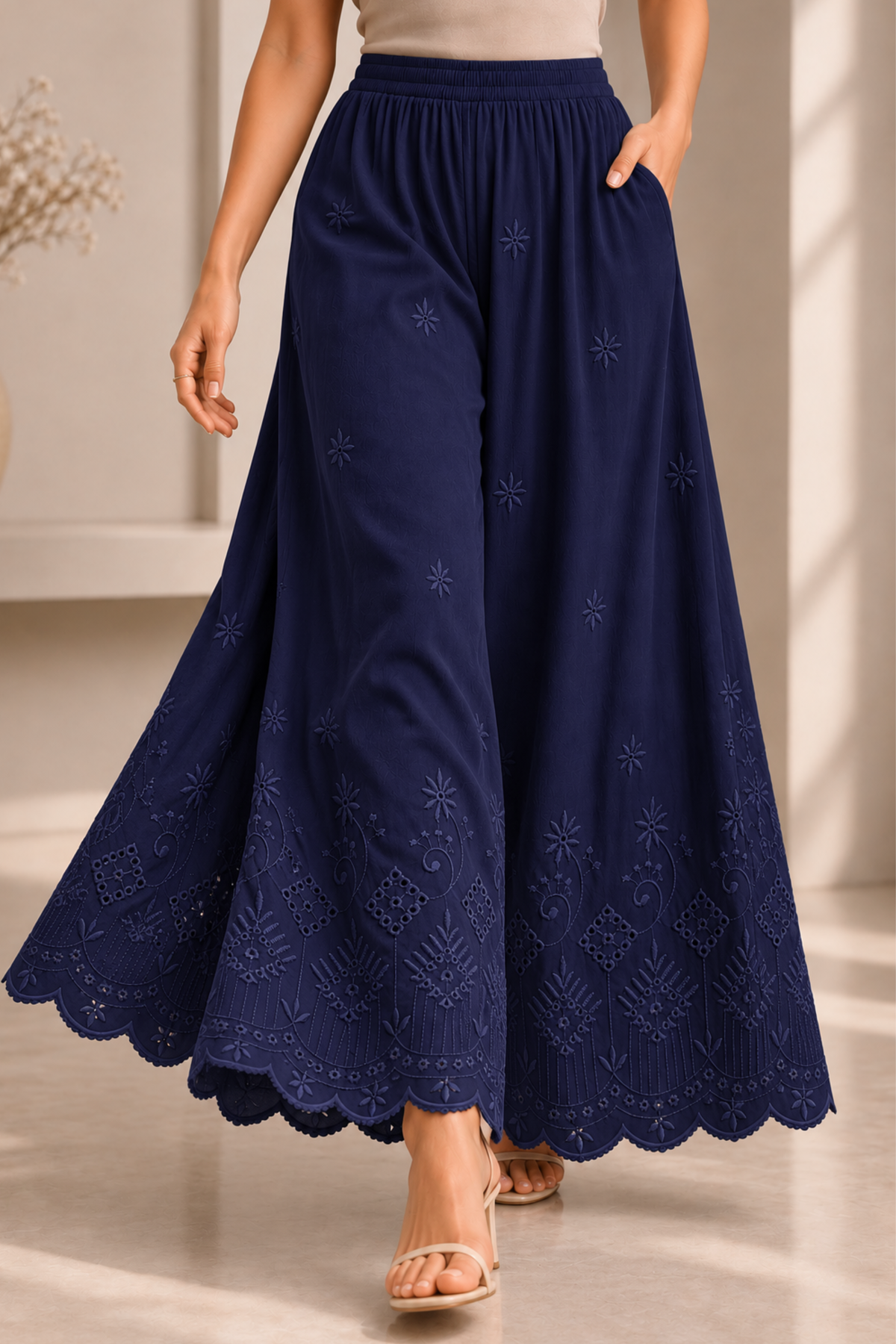 Navy Blue Chikankari Skirt Palazzo