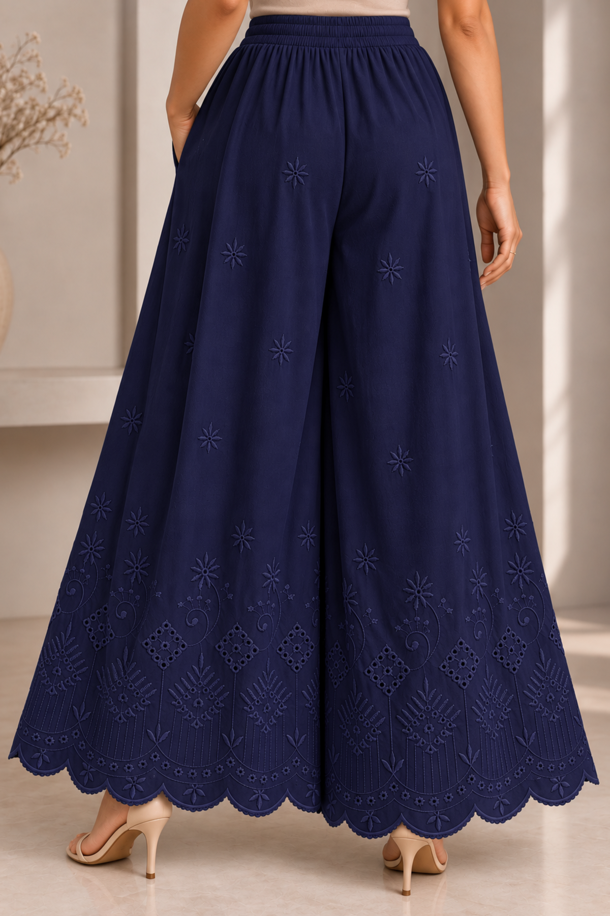 Navy Blue Chikankari Skirt Palazzo