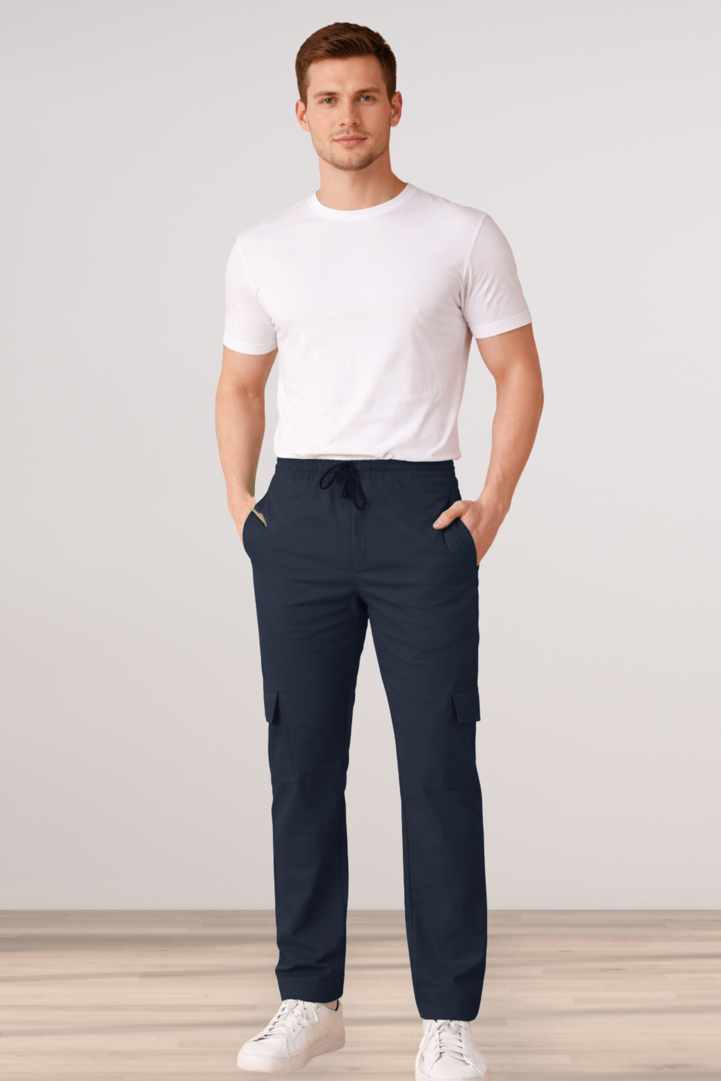 Navy Blue Cotton Cargo Pants