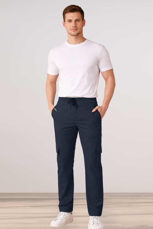 Navy Blue Cotton Cargo Pants