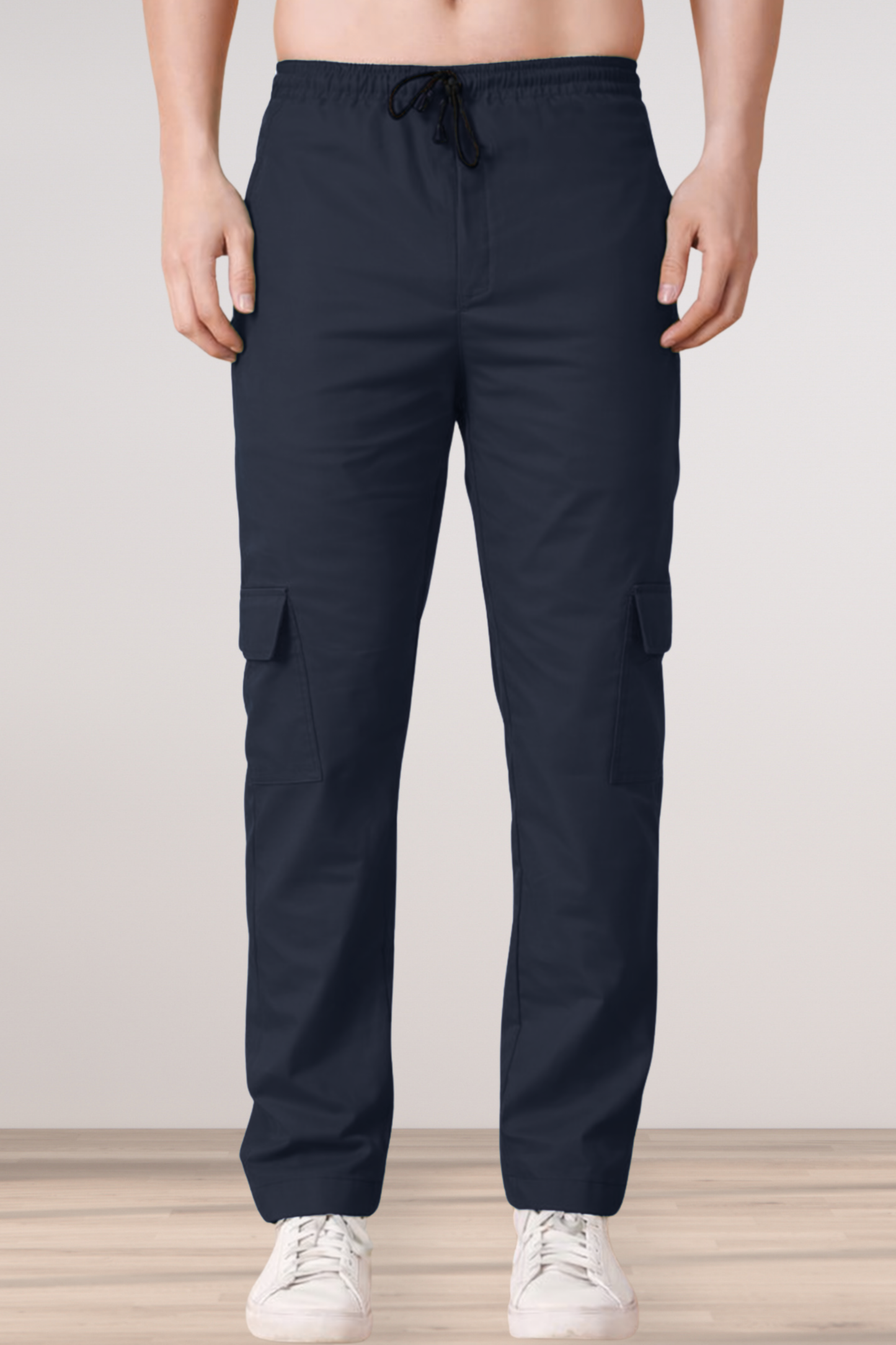Navy Blue Cotton Cargo Pants