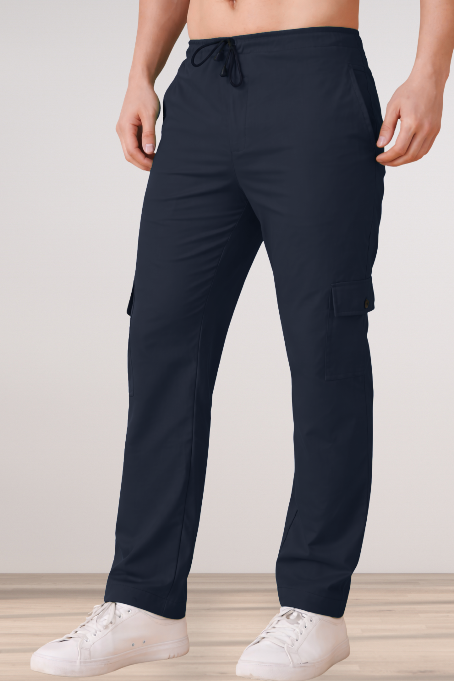 Navy Blue Cotton Cargo Pants