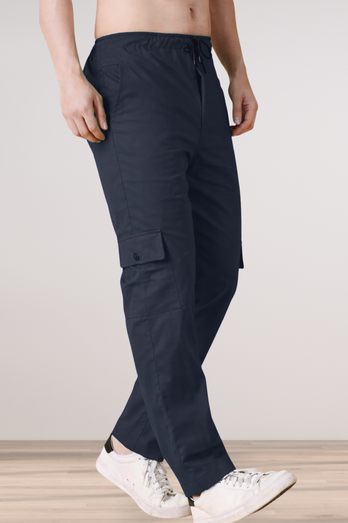 Navy Blue Cotton Cargo Pants