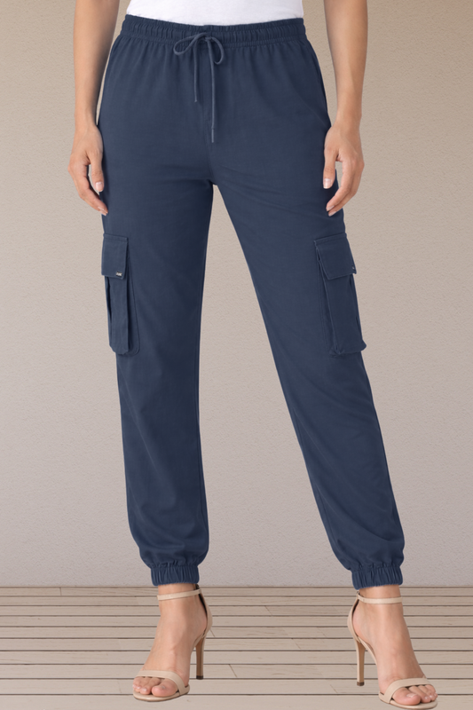 Navy Blue Cotton Cargo Pants
