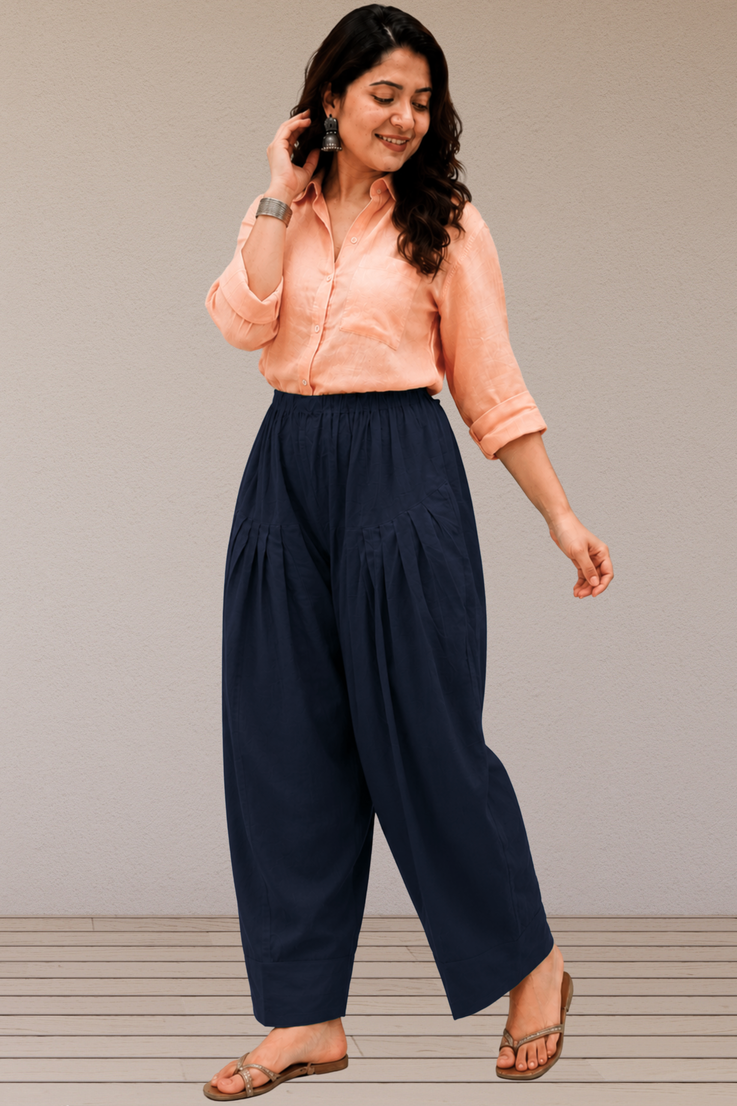 Navy Blue Cotton Farshi Salwar
