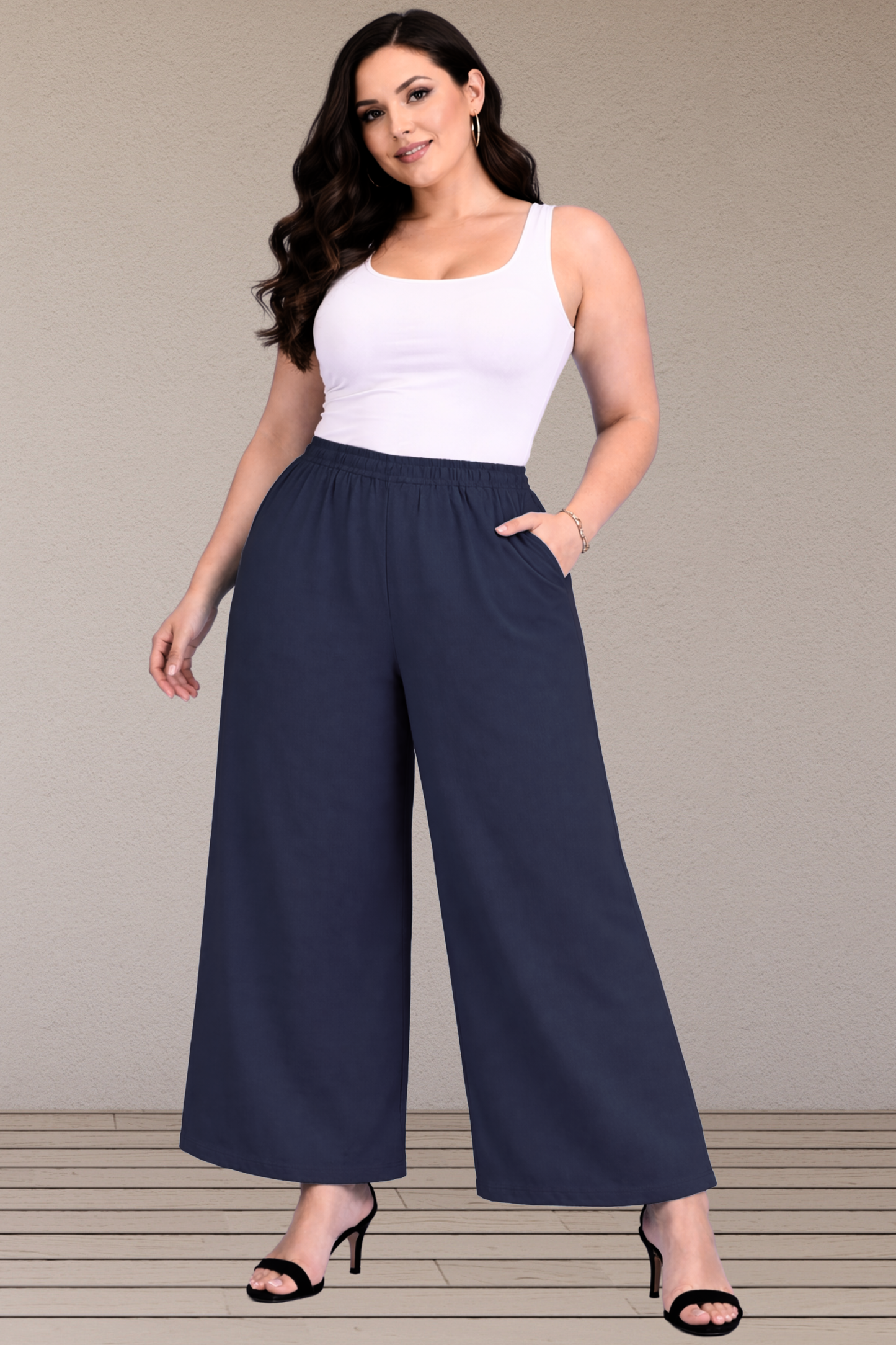 Navy Blue Cotton Flared Pant