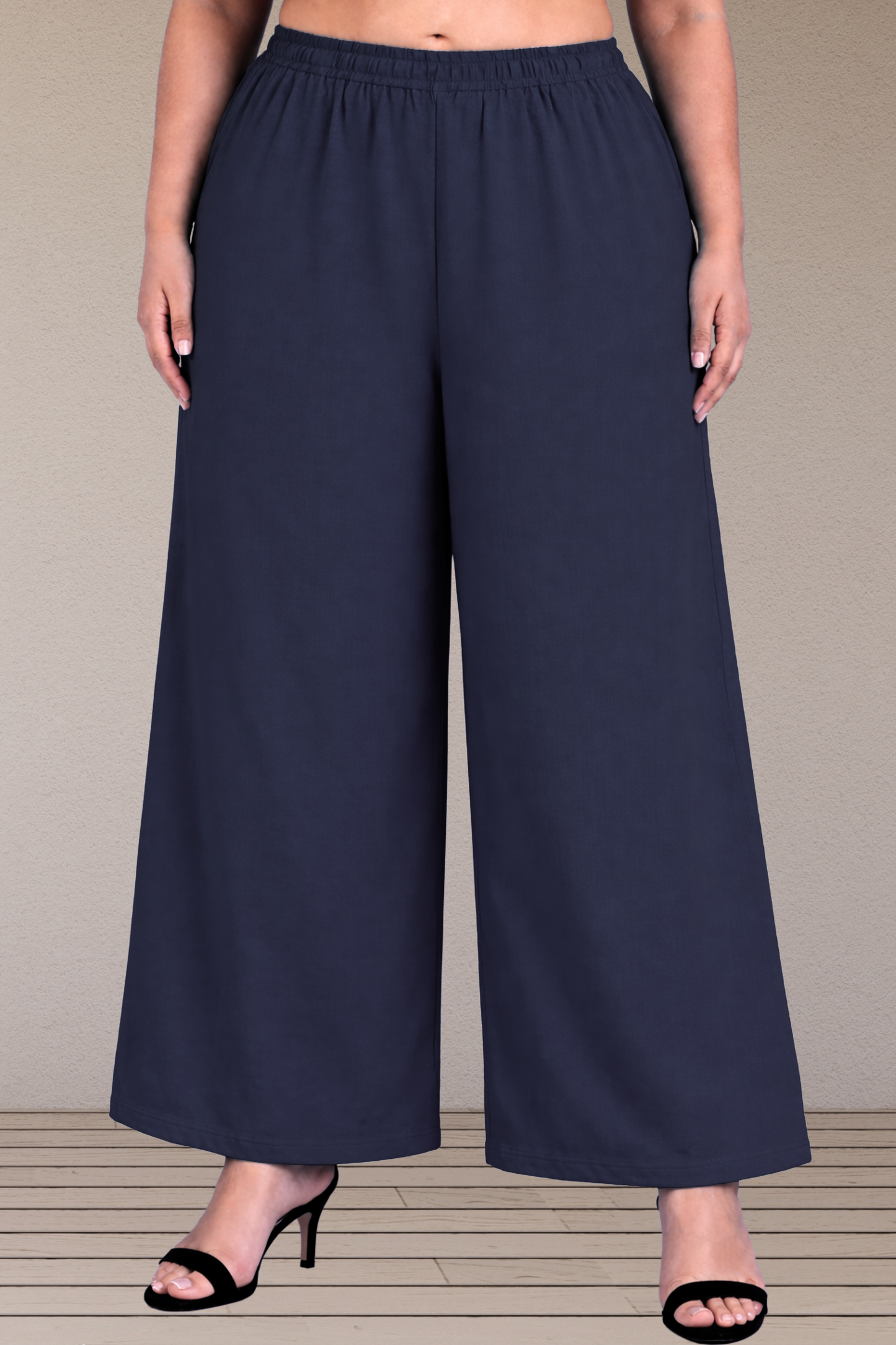 Navy Blue Cotton Flared Pant