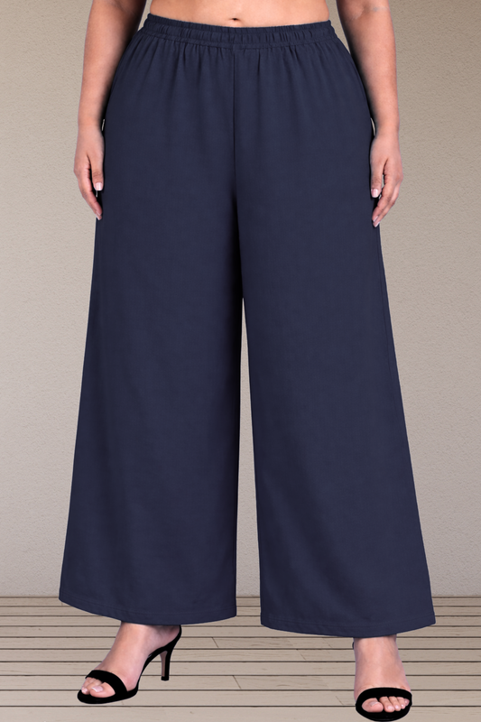 Navy Blue Cotton Flared Pant