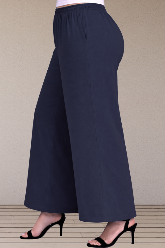 Navy Blue Cotton Flared Pant