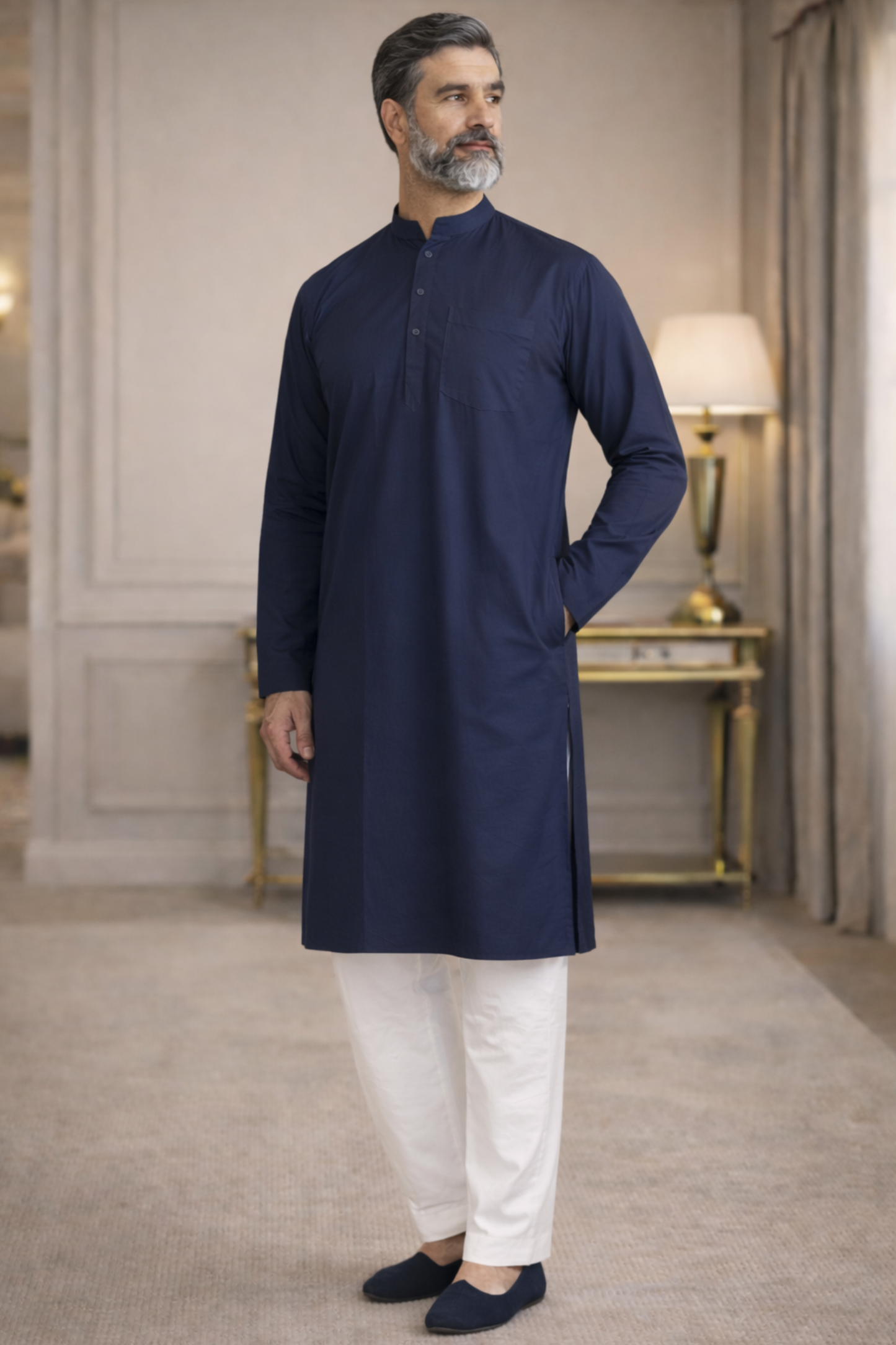 Midnight Blue Cotton Kurta Pajama