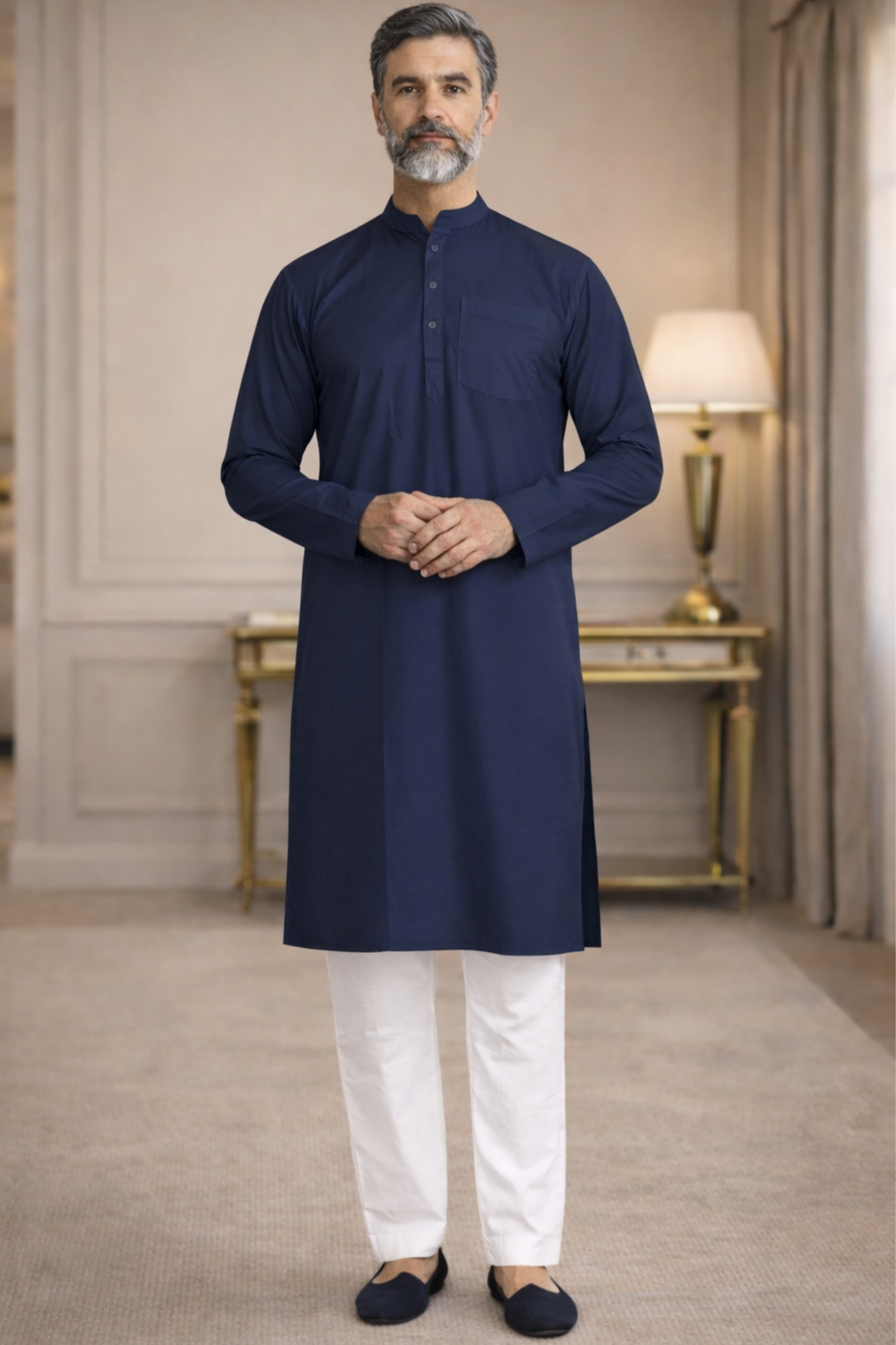 Midnight Blue Cotton Kurta Pajama