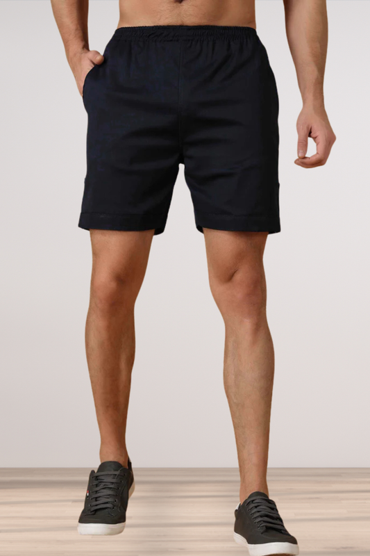 Navy Blue Cotton Lycra Shorts