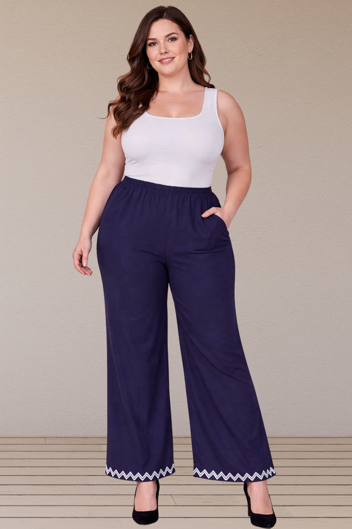 Navy Blue Embellished Cotton Palazzo
