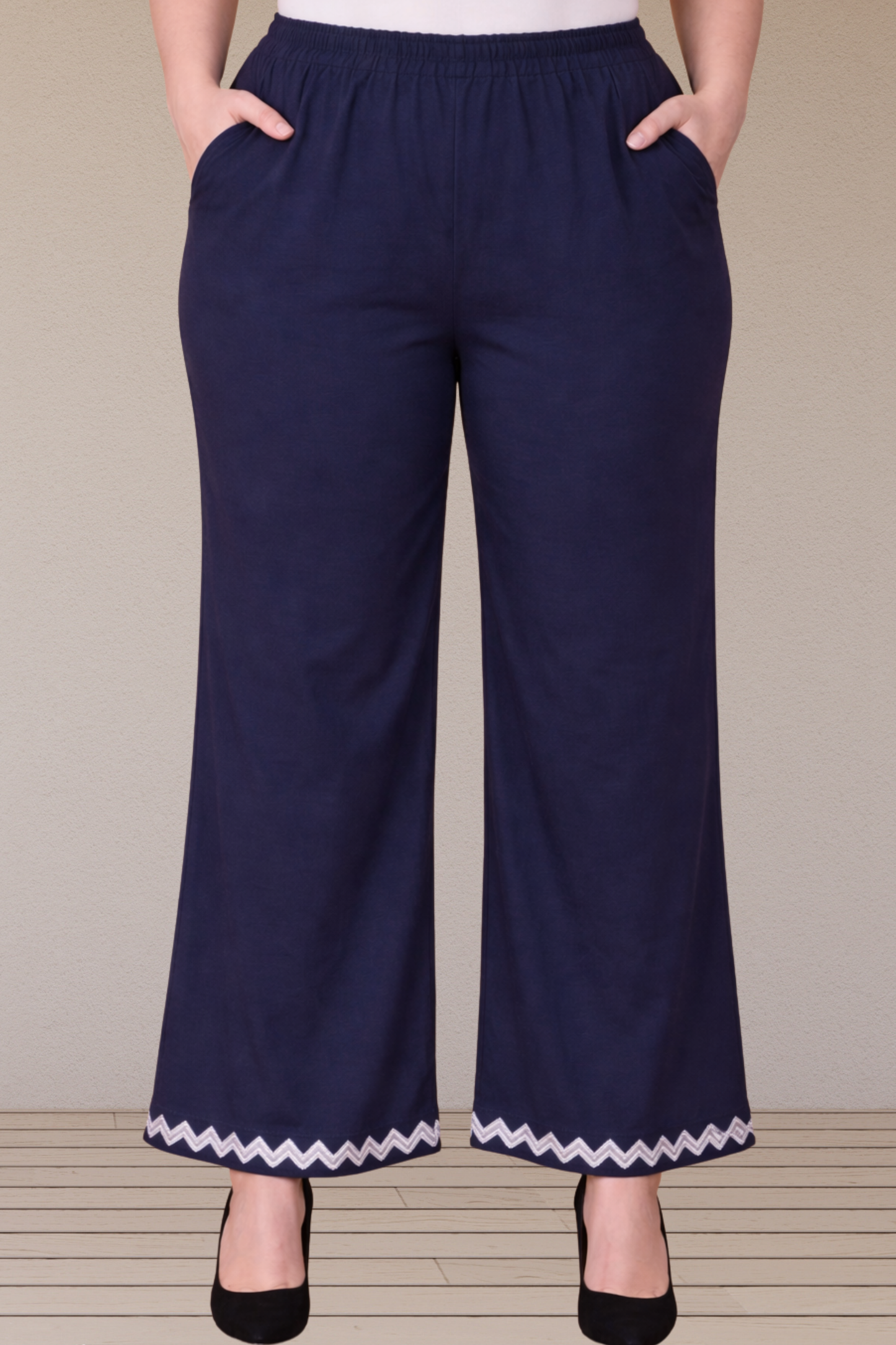 Navy Blue Embellished Cotton Palazzo