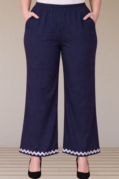 Navy Blue Embellished Cotton Palazzo