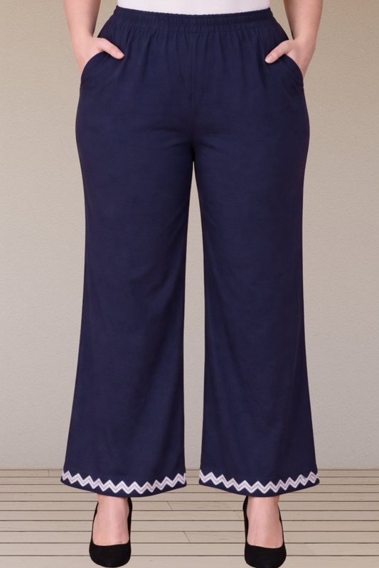 Navy Blue Embellished Cotton Palazzo