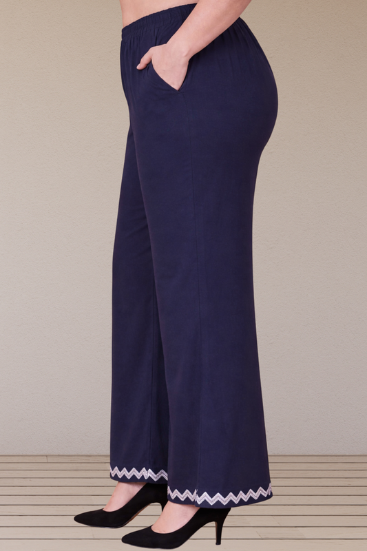 Navy Blue Embellished Cotton Palazzo