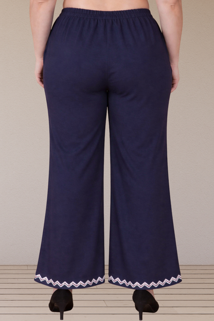 Navy Blue Embellished Cotton Palazzo