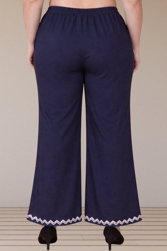 Navy Blue Embellished Cotton Palazzo