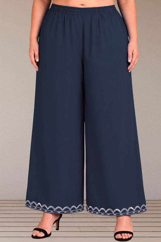 Navy Blue Embroidered Rayon Palazzo