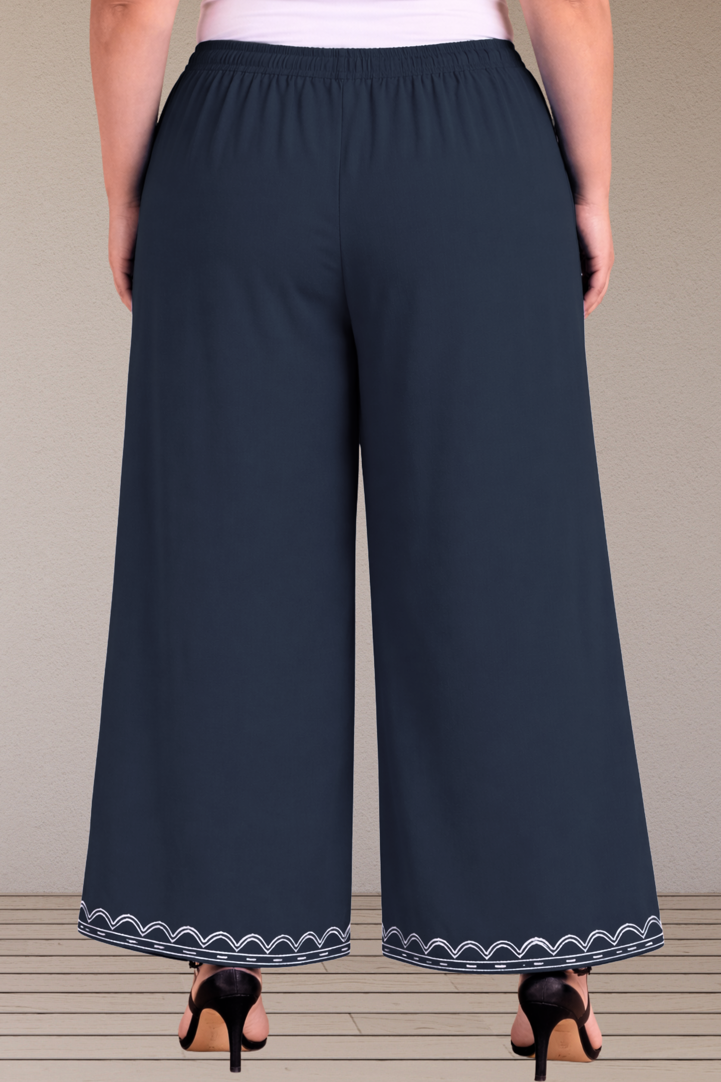 Navy Blue Embroidered Rayon Palazzo