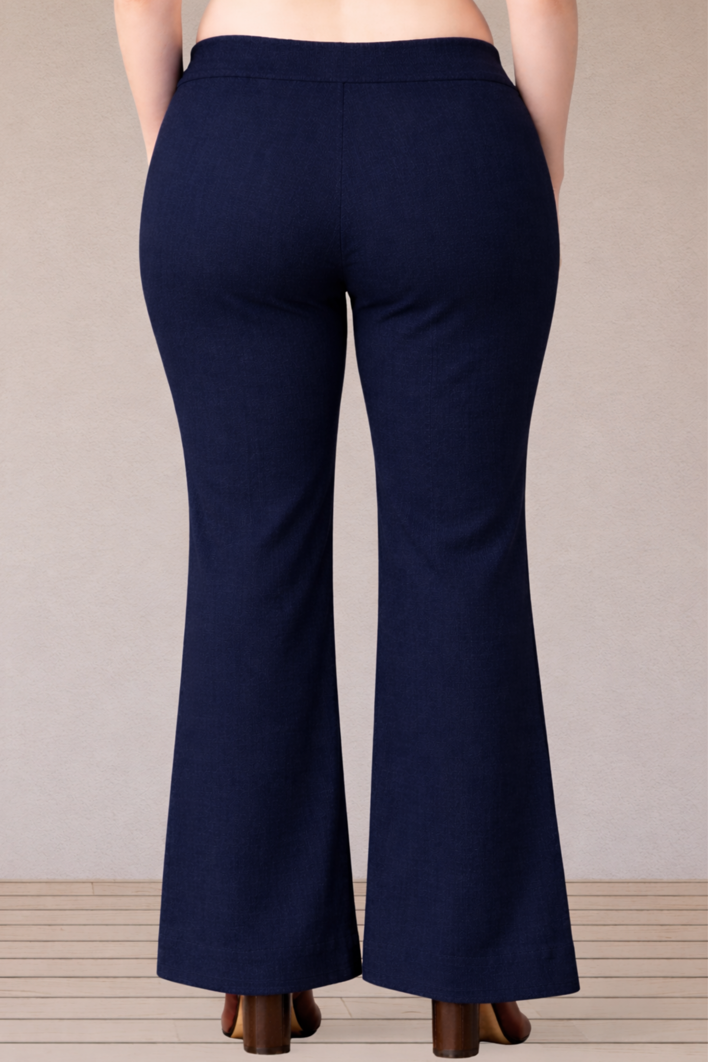 Navy Blue Flared Slub Pants