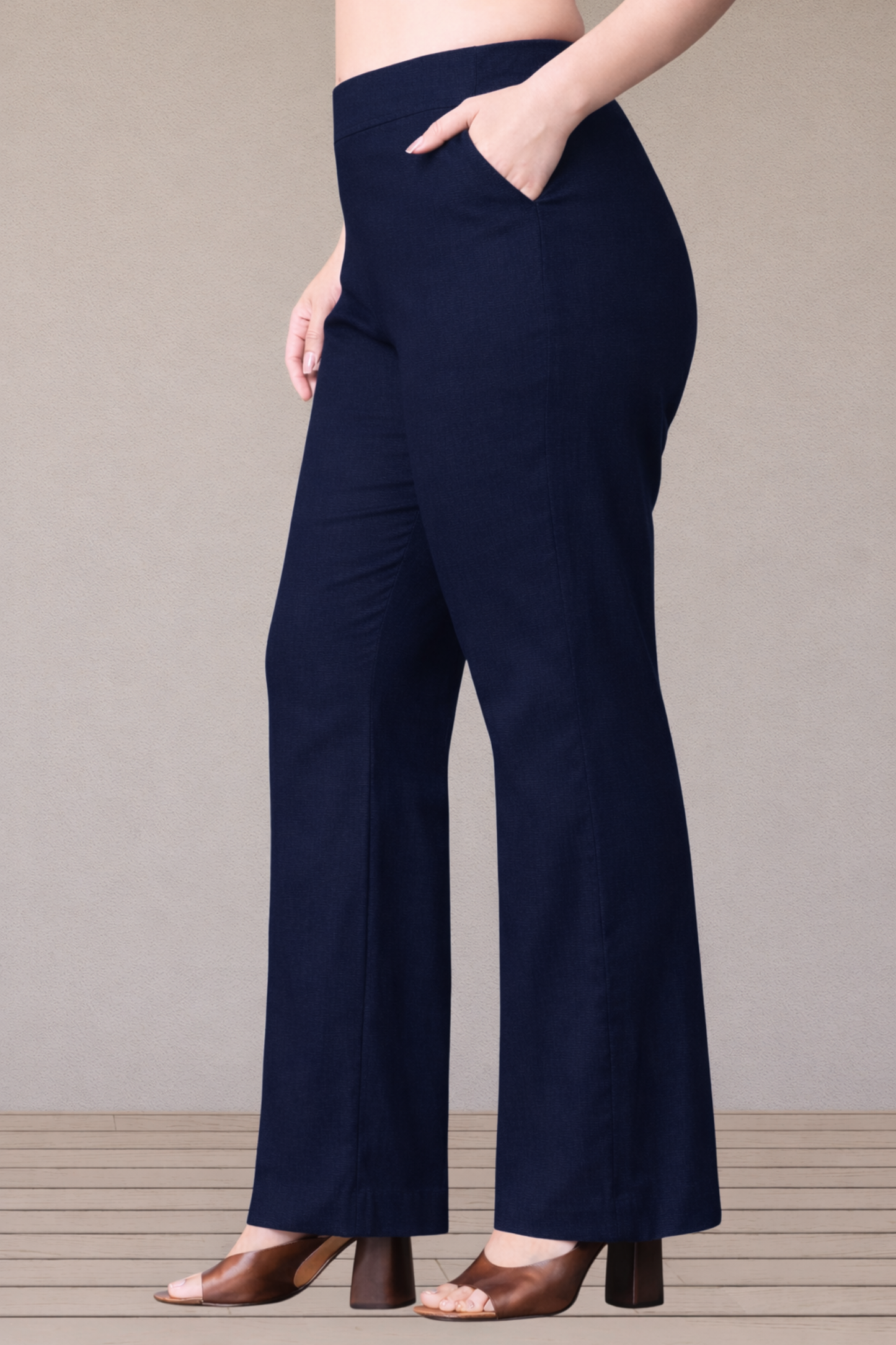 Navy Blue Flared Slub Pants