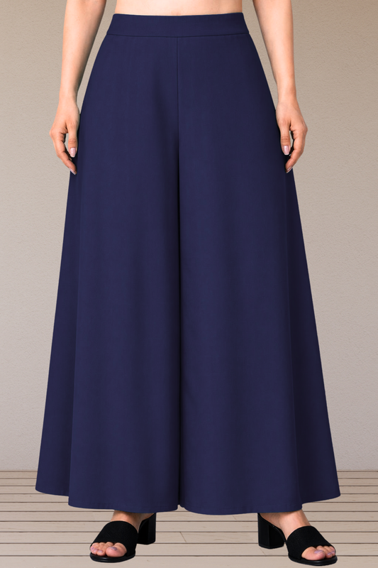 Navy Blue Rayon Belted Skirt Palazzo