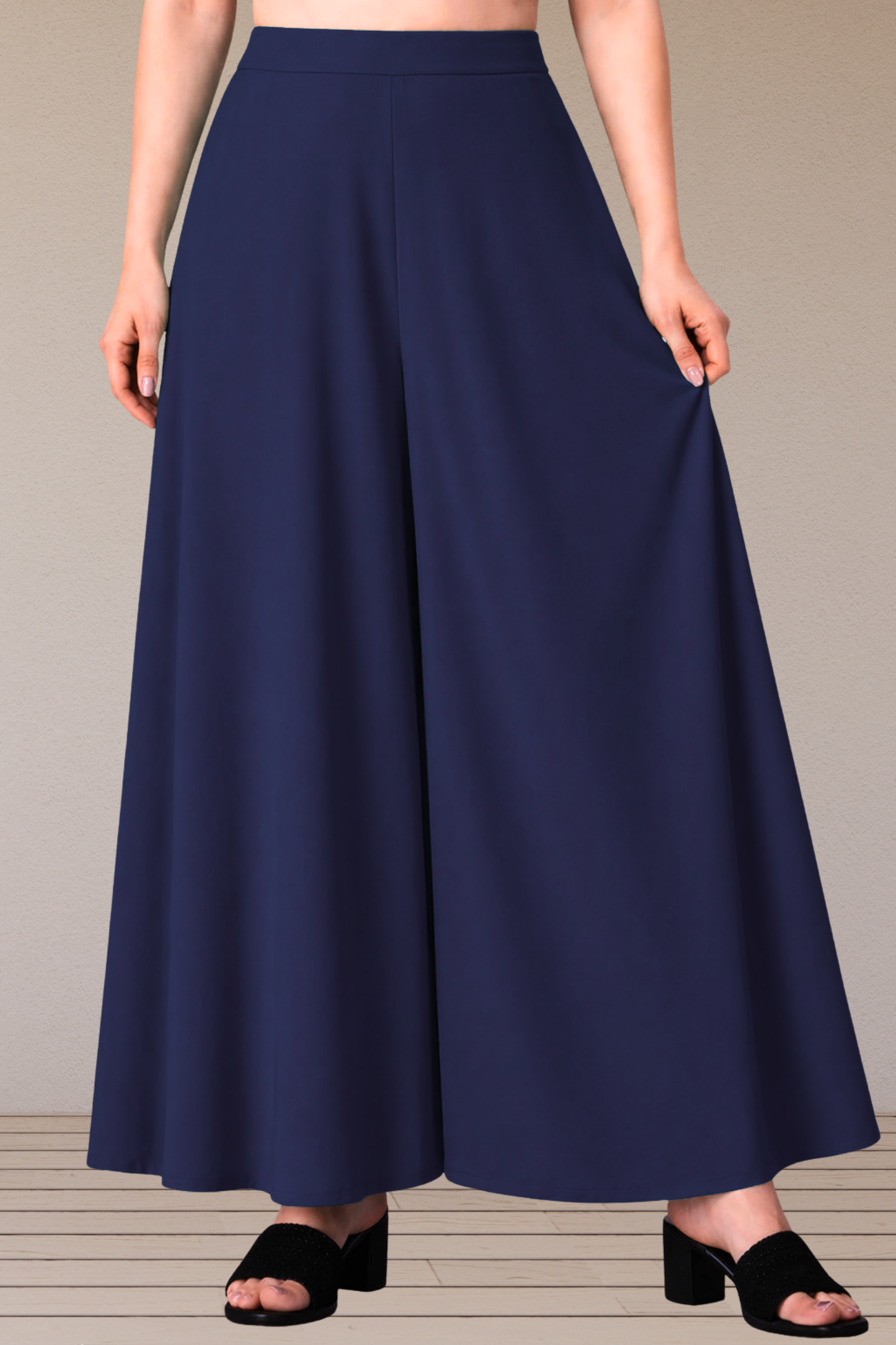 Navy Blue Rayon Belted Skirt Palazzo