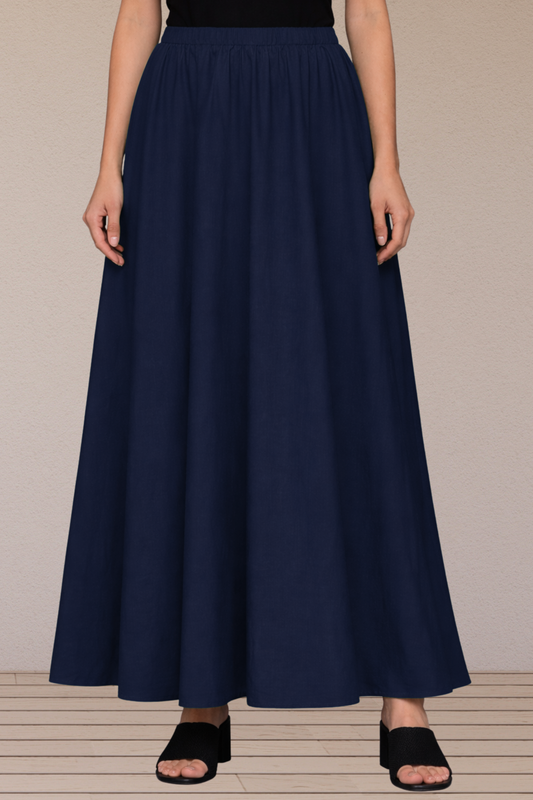 Navy Blue Rayon Long Skirt