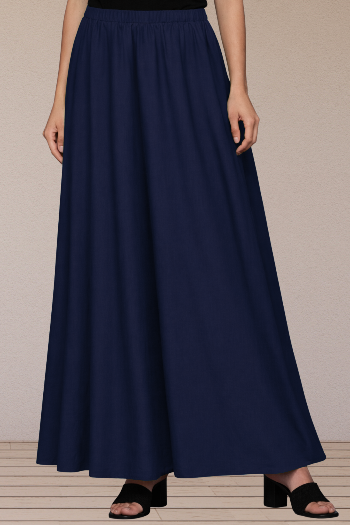 Navy Blue Rayon Long Skirt
