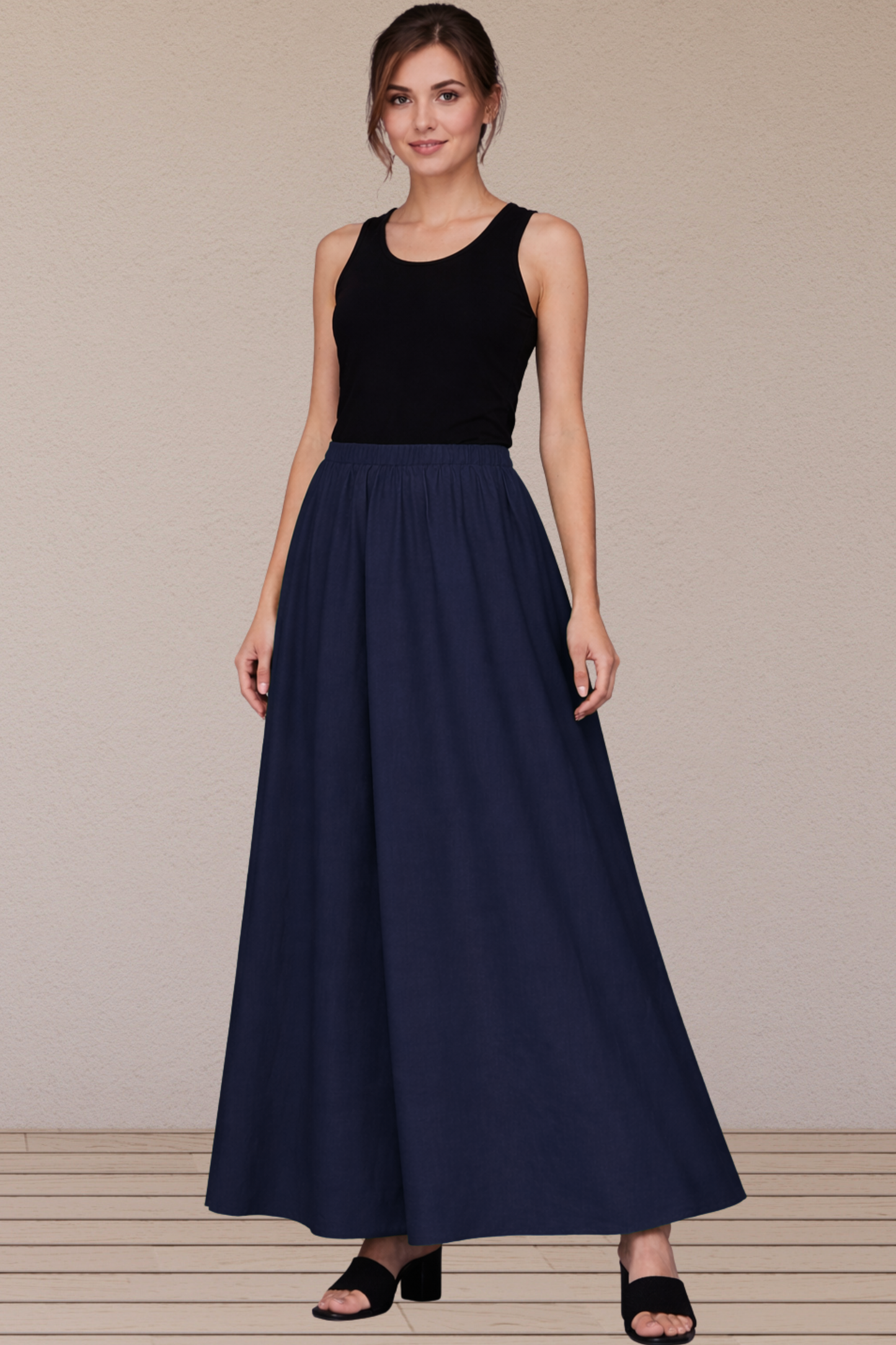 Navy Blue Rayon Long Skirt