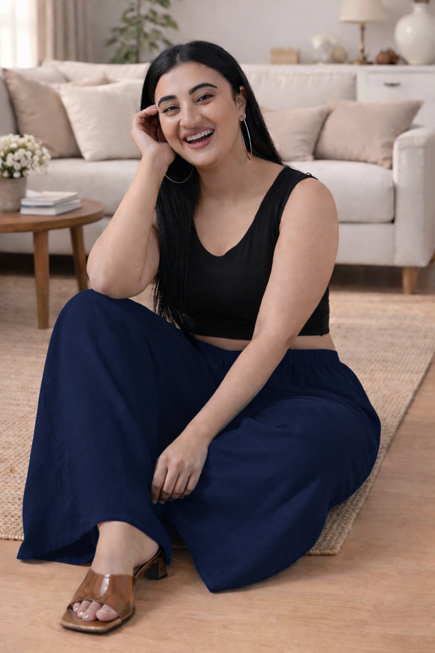 Navy Blue Rayon Loose Palazzo