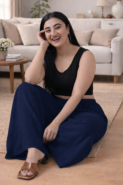 Navy Blue Rayon Loose Palazzo