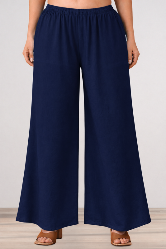 Navy Blue Rayon Loose Palazzo