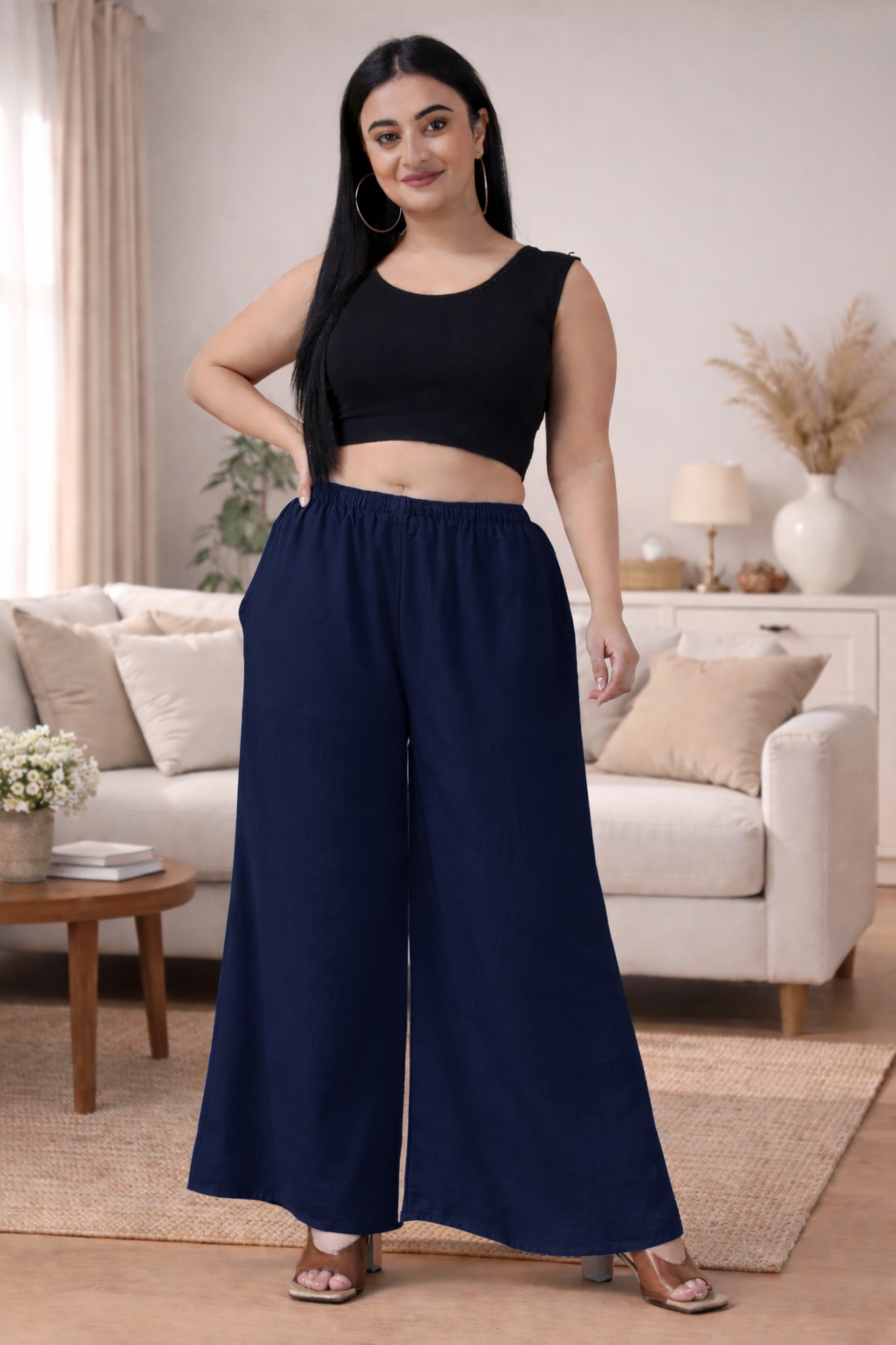 Navy Blue Rayon Loose Palazzo