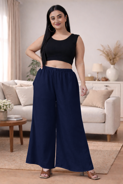 Navy Blue Rayon Loose Palazzo