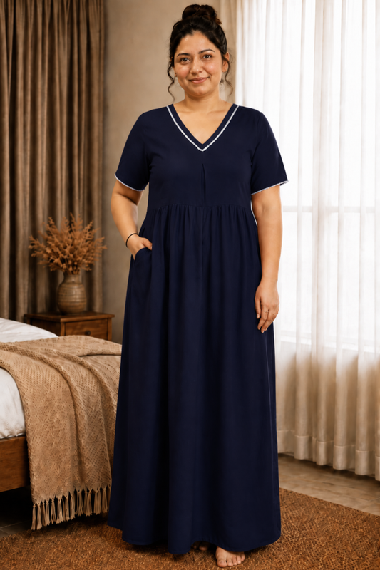 Navy Blue Rayon Night Gown