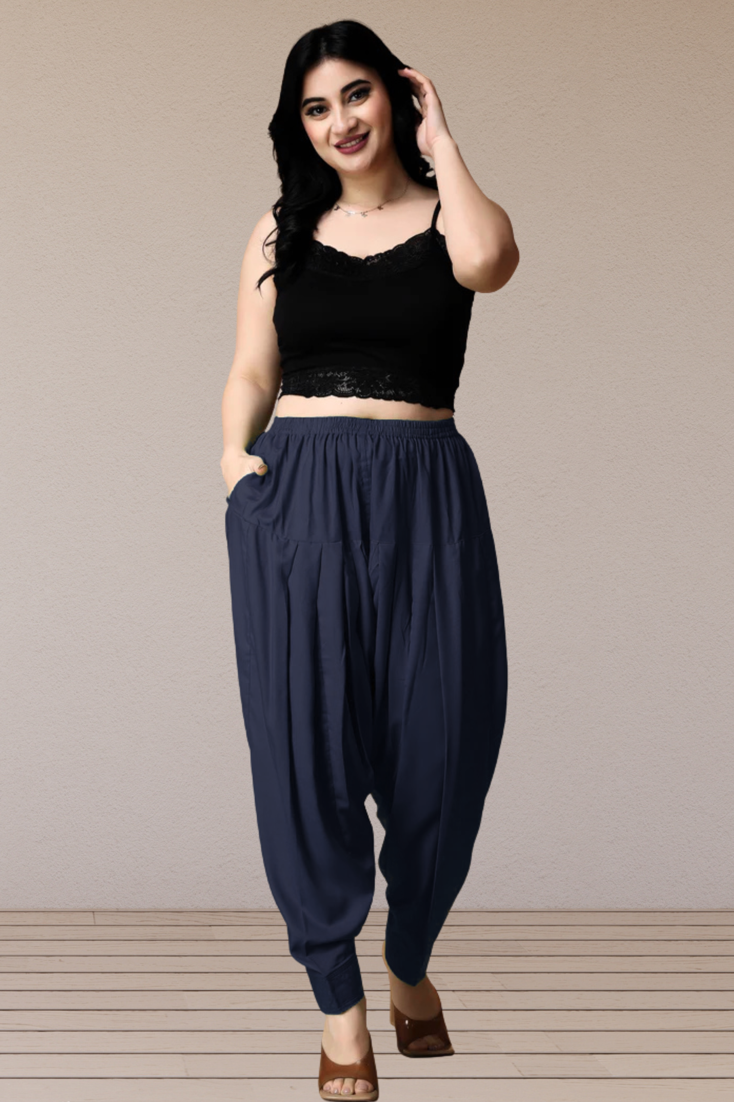 Navy Blue Rayon Pleated Salwar
