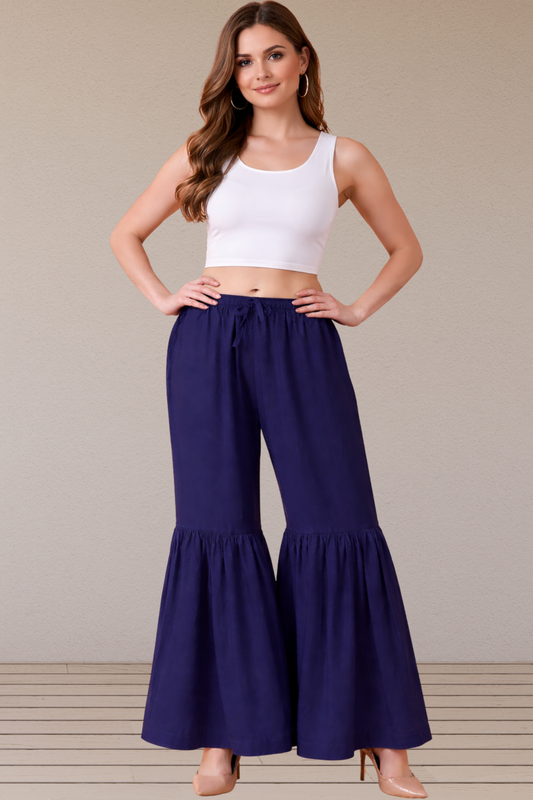 Navy Blue Rayon Frilled Sharara