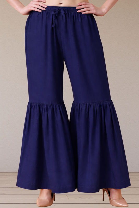 Navy Blue Rayon Frilled Sharara