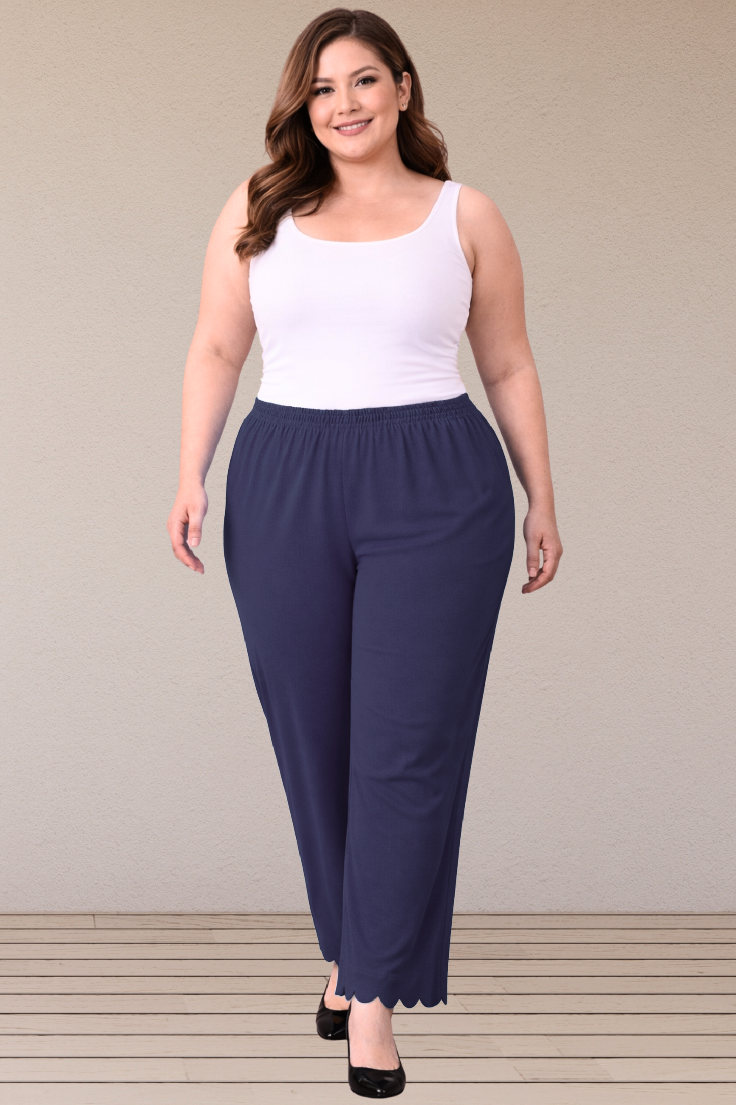 Navy Blue Scallop Cut Palazzo