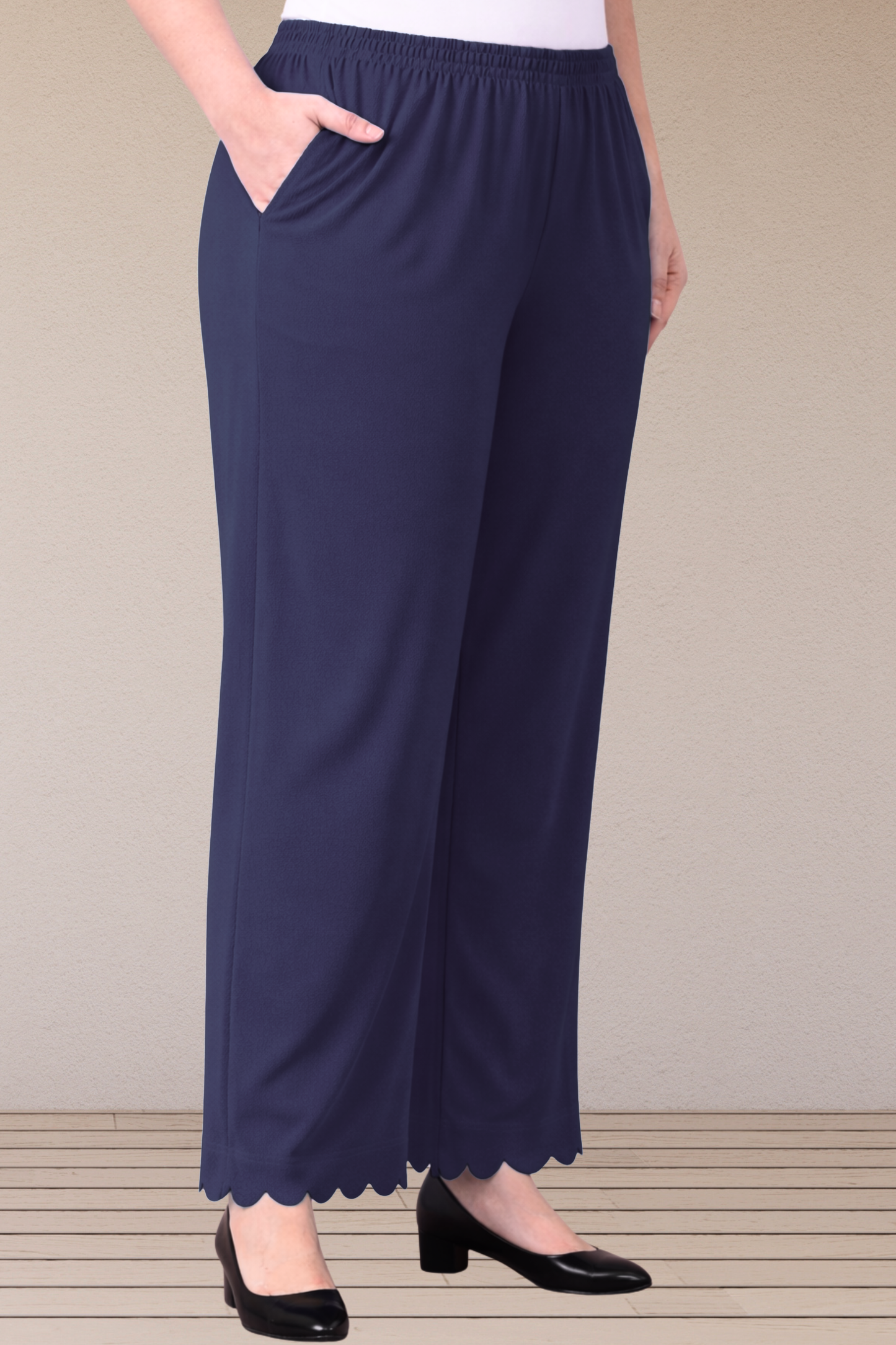 Navy Blue Scallop Cut Palazzo