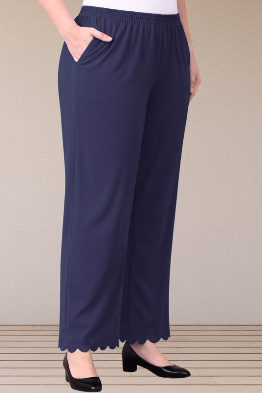 Navy Blue Scallop Cut Palazzo