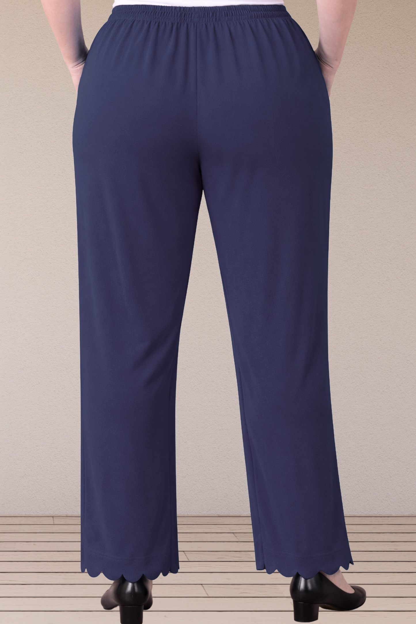 Navy Blue Scallop Cut Palazzo