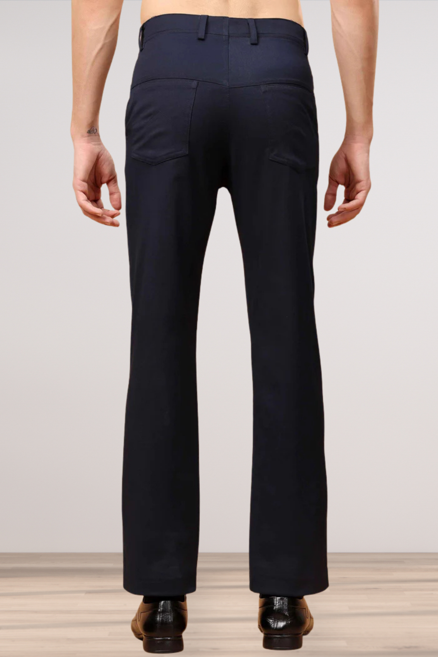 Navy Blue Textured Stretch Trousers