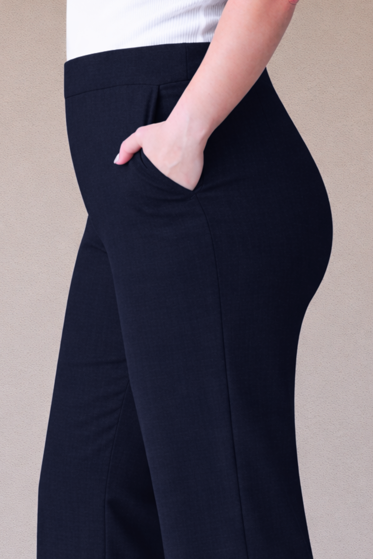 Navy Blue Wide Leg Slub Pants